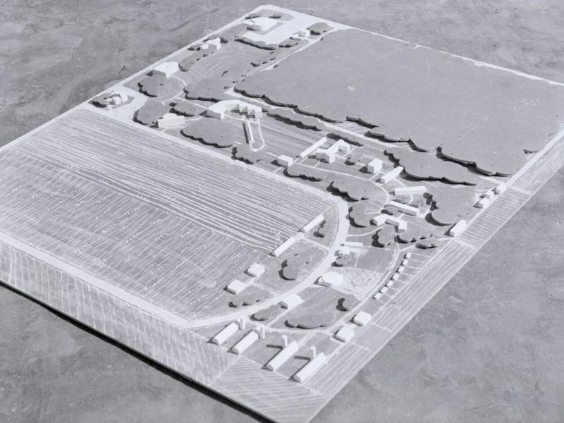 Architectural model depicting an industrial farm
