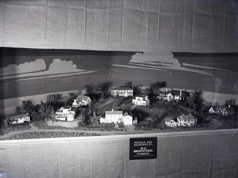 A display of model buildings