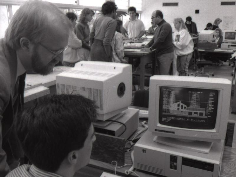 Several students and a computer