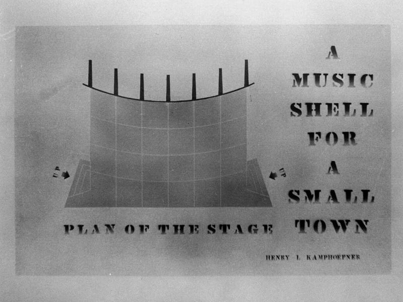 An architectural drawing of the stage plan for a music shell