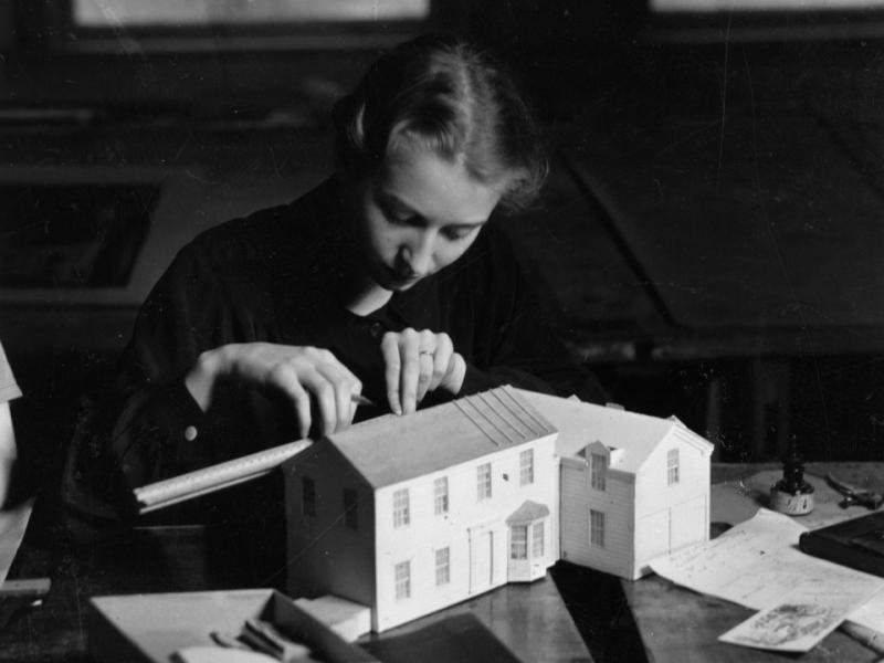 A student working on a model building