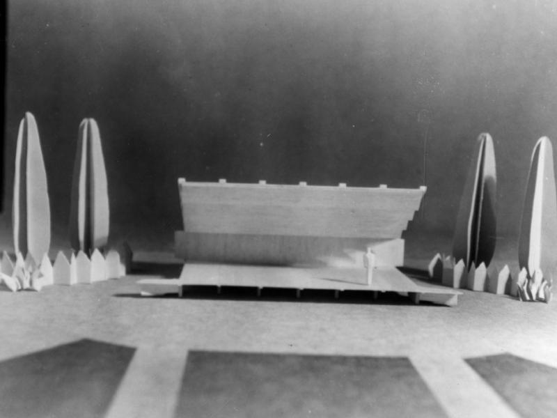 Front view of the architecture model of the Music Shell