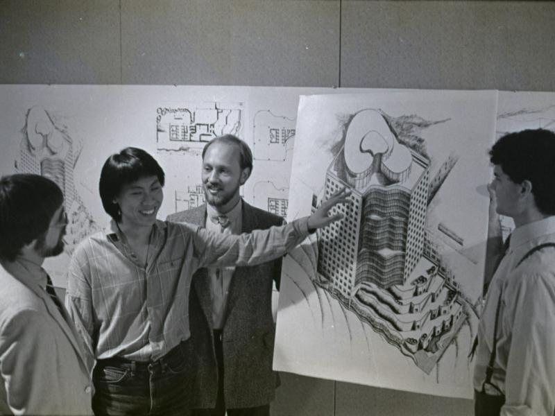 Architecture students pose with their project